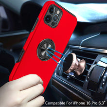 For iPhone 16 Pro 6.3in Case Dual Layer Magnetic RingStand + Tempered Glass