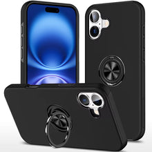 For iPhone 17 Case Rubberized Dual Layer Metal Ring Stand Cover + Tempered Glass