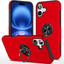 For iPhone 17 Case Rubberized Dual Layer Metal Ring Stand Cover + Tempered Glass