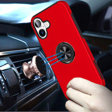 For iPhone 17 Case Rubberized Dual Layer Metal Ring Stand Cover + Tempered Glass