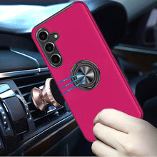 For Samsung S25/S24 Case Rubber Dual Layer Magnetic Ringstand + Tempered Glass