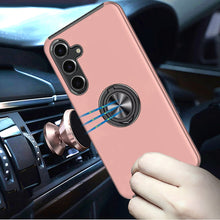 For Samsung S25/S24 Case Rubber Dual Layer Magnetic Ringstand + Tempered Glass