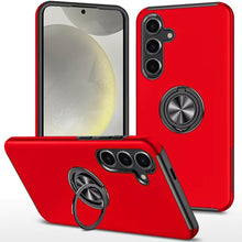 For Samsung S25/S24 Case Rubber Dual Layer Magnetic Ringstand + Tempered Glass