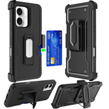 For iPhone 16 Plus 6.7in Case Card Holder Holster Clip and Stand +Tempered Glass