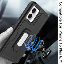 For iPhone 16 Plus 6.7in Case Card Holder Holster Clip and Stand +Tempered Glass