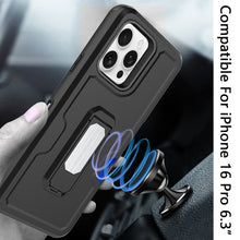 For iPhone 16 Pro 6.3in Case Card Holder Holster Clip and Stand + Tempered Glass