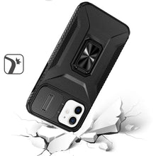 For iPhone 11 6.1 in. Case Full Coverage Metal Stand Lens Cover + Tempered Glass