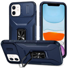 For iPhone 11 6.1 in. Case Full Coverage Metal Stand Lens Cover + Tempered Glass