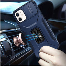 For iPhone 11 6.1 in. Case Full Coverage Metal Stand Lens Cover + Tempered Glass