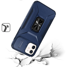 For iPhone 11 6.1 in. Case Full Coverage Metal Stand Lens Cover + Tempered Glass