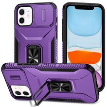 For iPhone 11 6.1 in. Case Full Coverage Metal Stand Lens Cover + Tempered Glass
