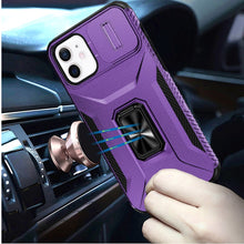 For iPhone 11 6.1 in. Case Full Coverage Metal Stand Lens Cover + Tempered Glass