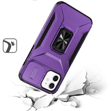 For iPhone 11 6.1 in. Case Full Coverage Metal Stand Lens Cover + Tempered Glass