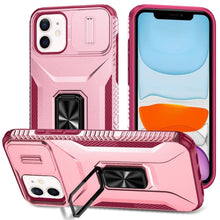 For iPhone 11 6.1 in. Case Full Coverage Metal Stand Lens Cover + Tempered Glass