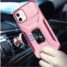 For iPhone 11 6.1 in. Case Full Coverage Metal Stand Lens Cover + Tempered Glass