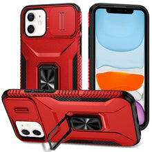 For iPhone 11 6.1 in. Case Full Coverage Metal Stand Lens Cover + Tempered Glass