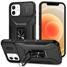 For iPhone 12/12 Pro Case Full Coverage Metal Stand Lens Cover + Tempered Glass