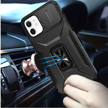 For iPhone 12/12 Pro Case Full Coverage Metal Stand Lens Cover + Tempered Glass