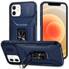 For iPhone 12/12 Pro Case Full Coverage Metal Stand Lens Cover + Tempered Glass