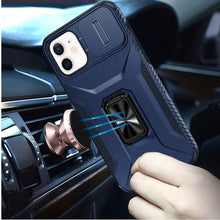 For iPhone 12/12 Pro Case Full Coverage Metal Stand Lens Cover + Tempered Glass