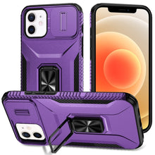 For iPhone 12/12 Pro Case Full Coverage Metal Stand Lens Cover + Tempered Glass