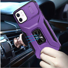 For iPhone 12/12 Pro Case Full Coverage Metal Stand Lens Cover + Tempered Glass