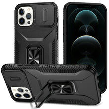 For iPhone 12 Pro Max Case Full Coverage Metal Stand Lens Cover + Tempered Glass