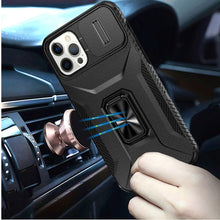 For iPhone 12 Pro Max Case Full Coverage Metal Stand Lens Cover + Tempered Glass