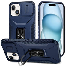 For iPhone 15 Case Full Coverage Metal Stand Lens Cover + 2 Tempered Glass