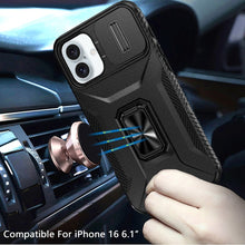 For iPhone 16 6.1inch Case Complete Protection Magnetic Stand + Tempered Glass