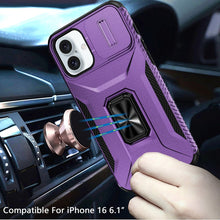For iPhone 16 6.1inch Case Complete Protection Magnetic Stand + Tempered Glass