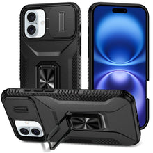 For iPhone 17 Case Full Coverage Metal Stand and Lens Cover + Tempered Glass