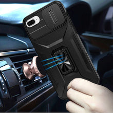 For iPhone 8 Plus/7 Plus Case with Metal Stand and Lens Cover + Tempered Glass