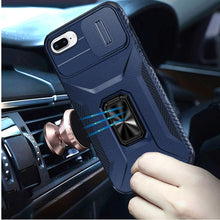 For iPhone 8 Plus/7 Plus Case with Metal Stand and Lens Cover + Tempered Glass