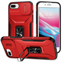 For iPhone 8 Plus/7 Plus Case with Metal Stand and Lens Cover + Tempered Glass