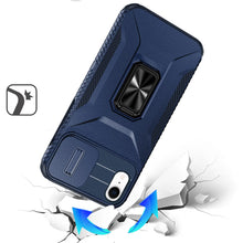 For iPhone XR Case Full Coverage Metal Stand Sliding Lens Cover + Tempered Glass