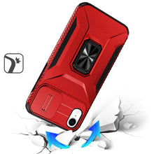 For iPhone XR Case Full Coverage Metal Stand Sliding Lens Cover + Tempered Glass