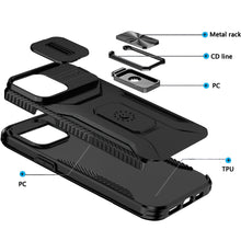 For iPhone 13 Pro Max 6.7 inch Case Metal Ring Stand Sliding Camera Lens Cover