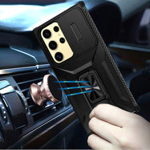 For Samsung S23 Ultra Case Rugged Side Grip Metal Stand and Sliding Lens Cover