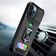 For iPhone 11 Pro Max Case Multi-Use Card Holder with Lens Cover +Tempered Glass