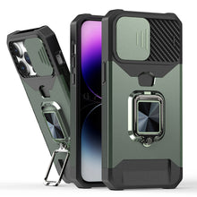 For iPhone 15 Case Multi-Use Magnetic RingStand Lens Cover + 2 Tempered Glass
