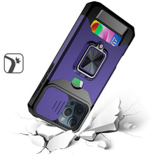 For iPhone 16 Pro 6.3in Case Multi-Use Card Slot Ring Stand + Tempered Glass