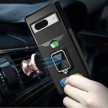 For Google Pixel 8A Case Card Holder Magnetic Ringstand Sliding Lens Cover