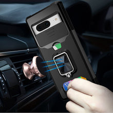 For Google Pixel 8 5G Case Card Holder Magnetic Ring Stand Sliding Lens Cover