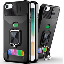 For iPhone 16e Case Multi-Use Card Magnetic Ring Stand Cover + Tempered Glass