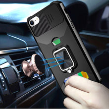For iPhone 16e Case Multi-Use Card Magnetic Ring Stand Cover + Tempered Glass