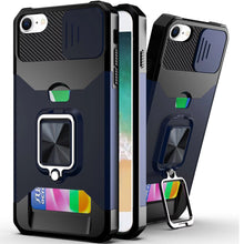 For iPhone 16e Case Multi-Use Card Magnetic Ring Stand Cover + Tempered Glass