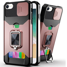 For iPhone 16e Case Multi-Use Card Magnetic Ring Stand Cover + Tempered Glass