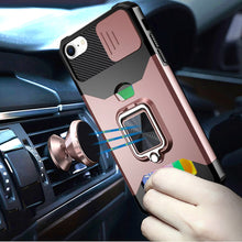 For iPhone 16e Case Multi-Use Card Magnetic Ring Stand Cover + Tempered Glass
