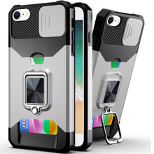 For iPhone 16e Case Multi-Use Card Magnetic Ring Stand Cover + Tempered Glass